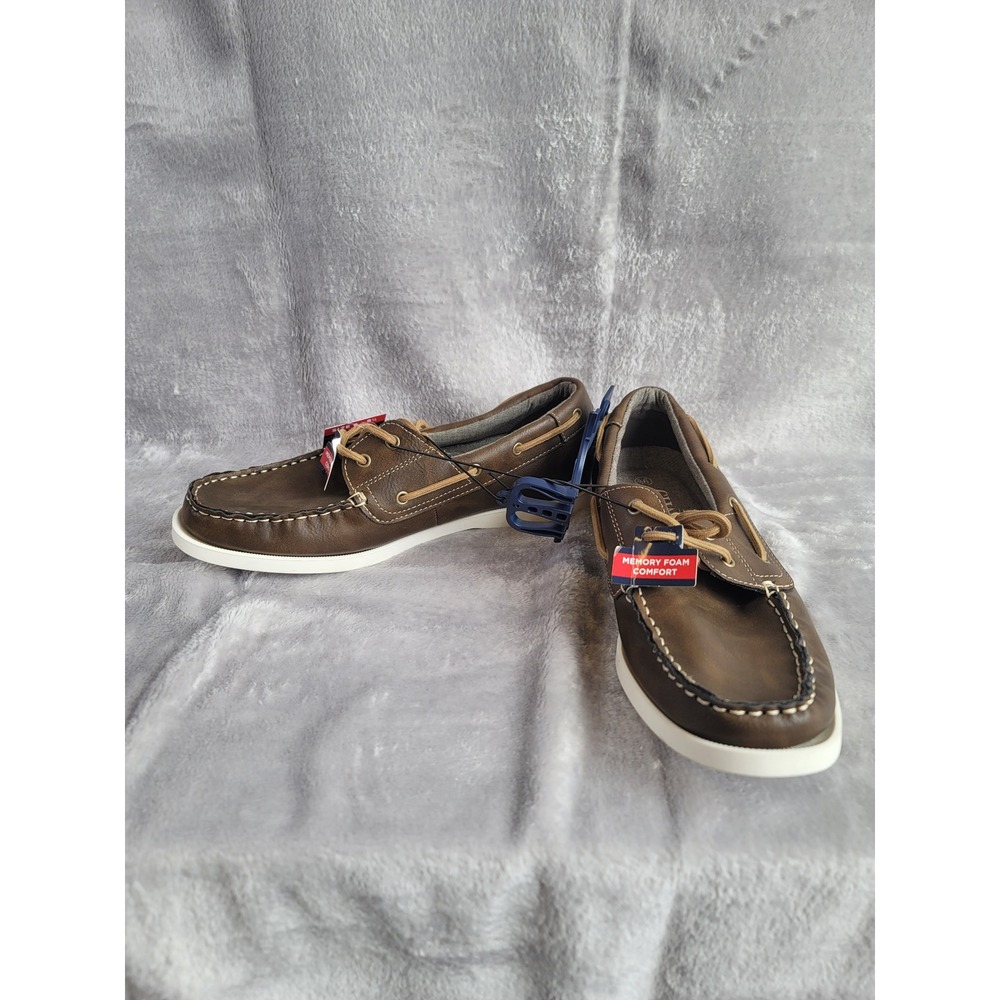 Chaps Benny Boat Shoes Loafers Preppy Nautical Mens 9.5 Cognac Brown Memory Foam
